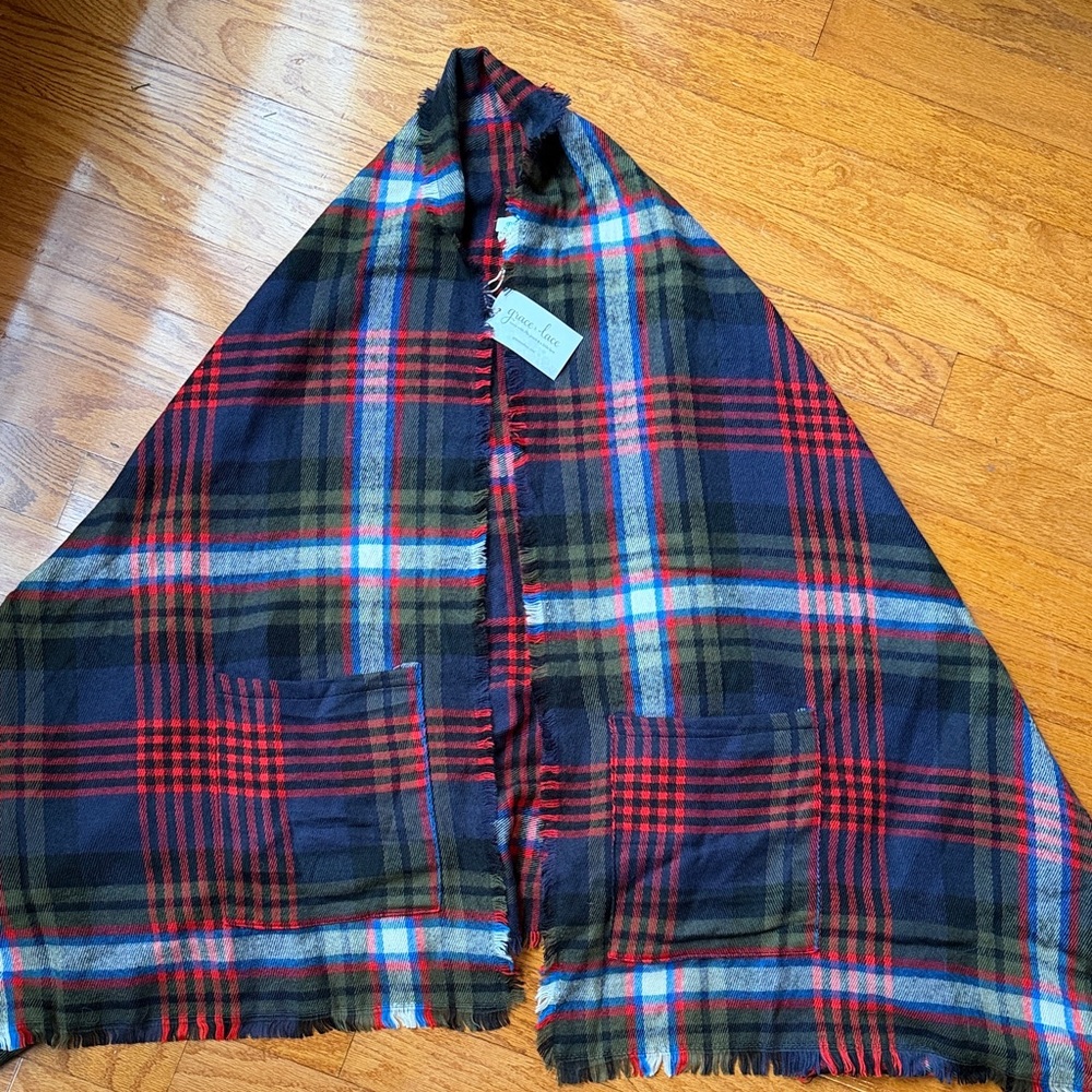 Grace & Lace Vibrant Plaid Shawl/Scarf, NWT